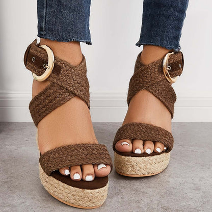 Anna - Criss-Cross Ankle Strap Espadrille Wedges