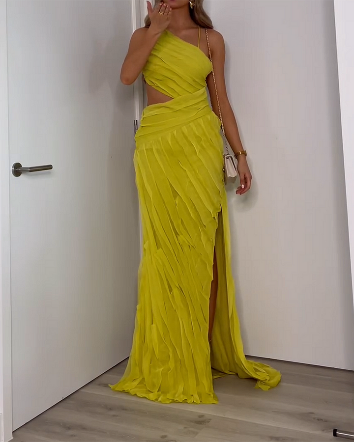 Rebecca One Shoulder Effen Kleur Jurk – Elegant & Stijlvol