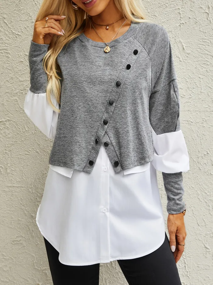Estela - Colorblock Asymmetrisch T-Shirt met Knoopdetails