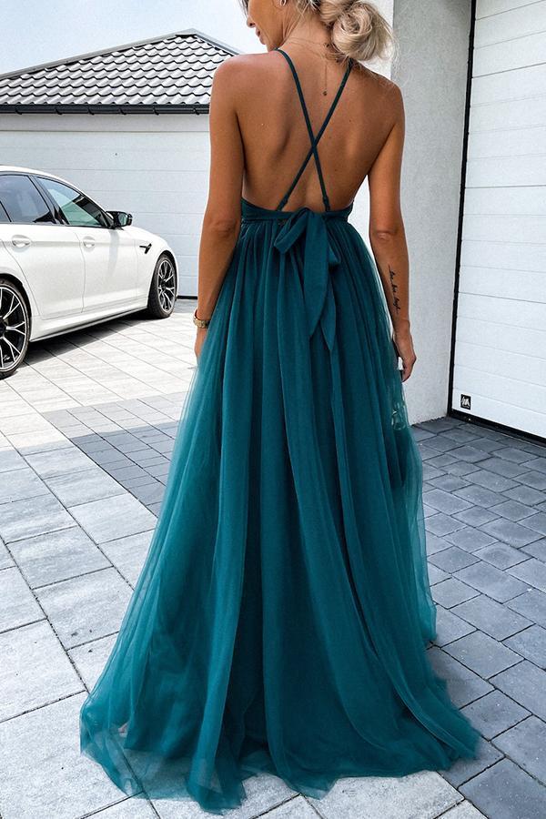 Avondjurk voor dames met plooien en open rug in elegante maxi lengte