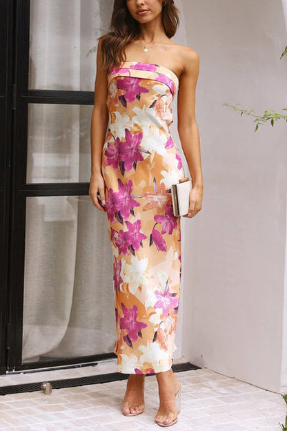 Judith - Strapless midi-jurk met bloemen en open rug