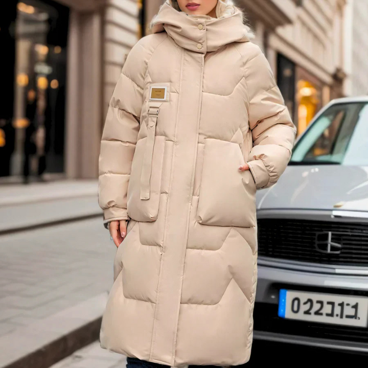 Lange moderne winterjas voor dames voor de koudste dagen