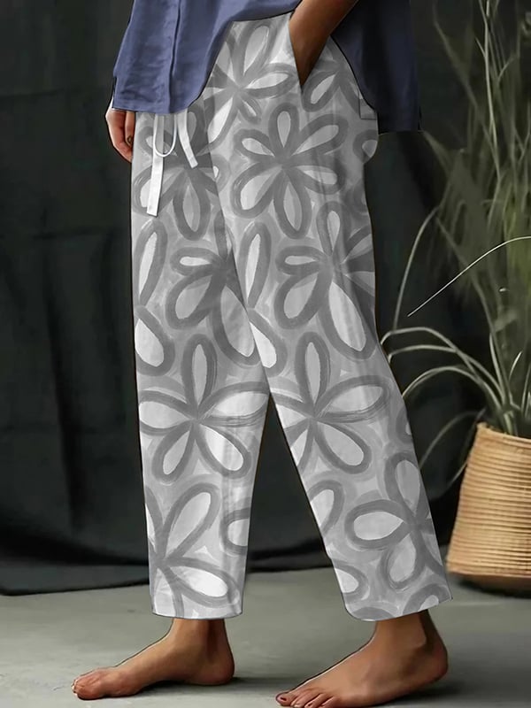 Helena - Losse vrijetijdsbroek met botanische bloemenprint voor dames