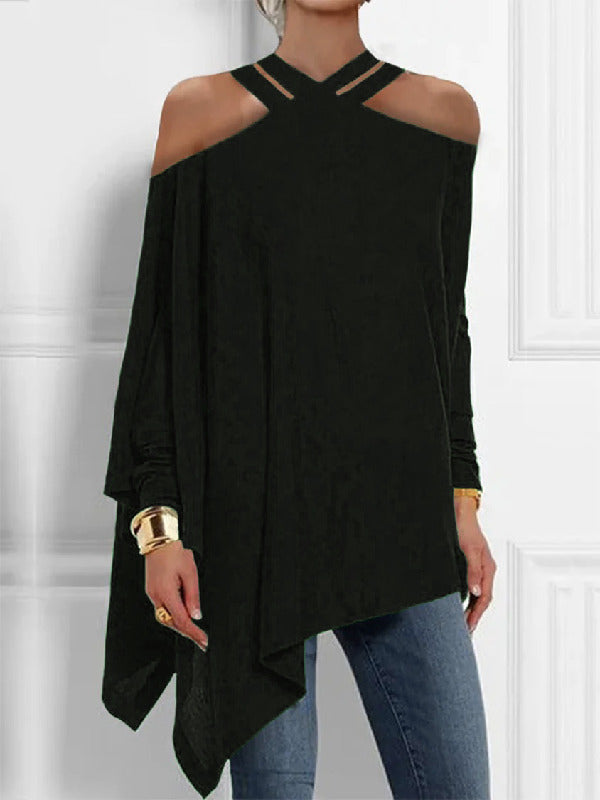 Angela Uitsnijding Asymmetrische Blouse - Stijlvolle Off-Shoulder Essential