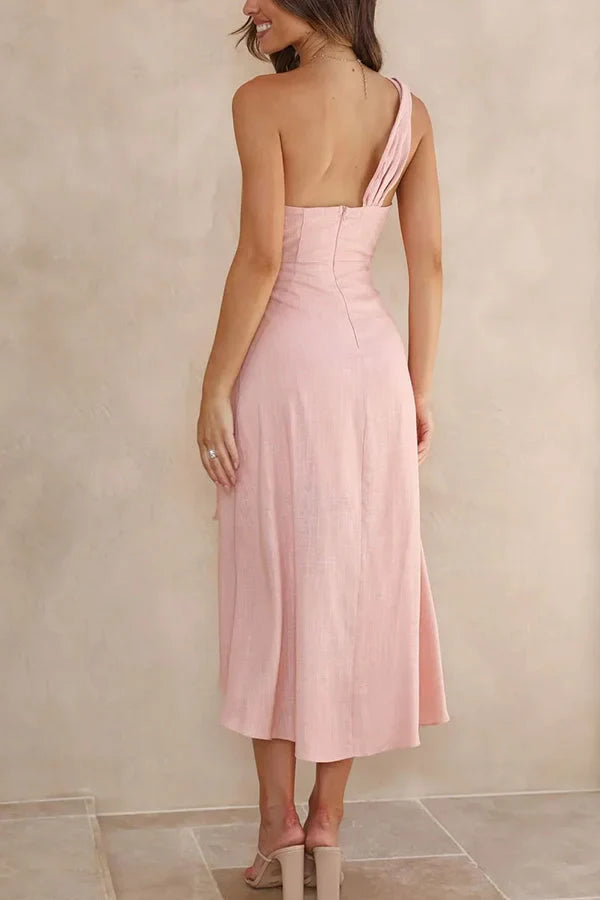 Elegante dames midi jurk met overslag en asymmetrische zoom