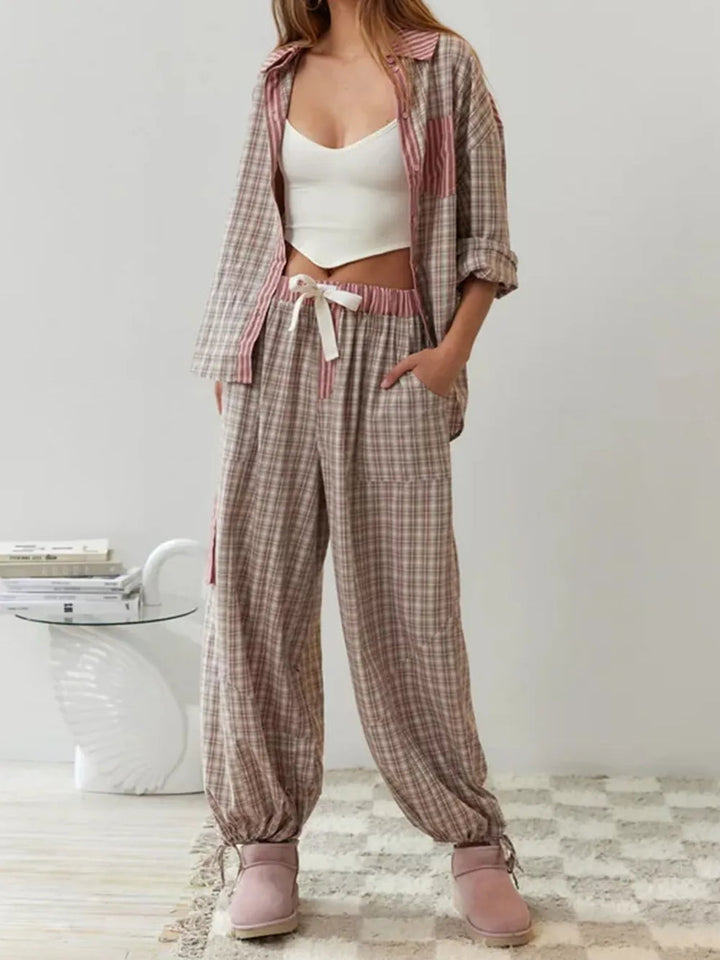 Dames tweedelig pyjama set met geruit patroon
