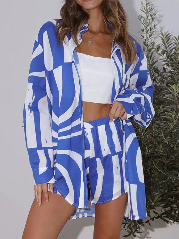 Mila Tweedelige Damesset Contrastkleurige Splitcombinatie Losse Asymmetrische Bloes + Stretch Short Set