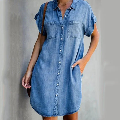 Emma - Vrijetijdsjurk in denim met korte mouwen