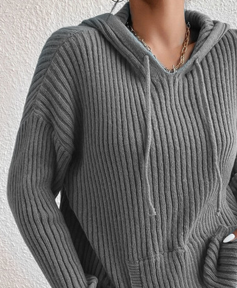 Dames Casual Trui met Structuur - Zachte Hoodie met Losse Pasvorm en Lange Mouwen