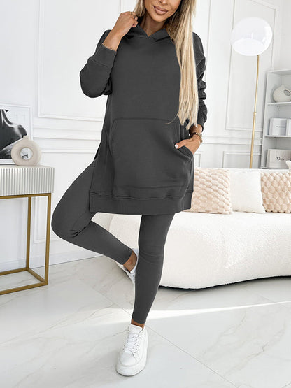 Dames Tweedelige Set met Trendy Hoodie en Comfortabele Gevoerde Leggings