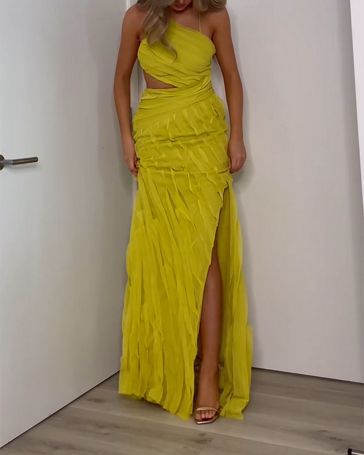 Rebecca One Shoulder Effen Kleur Jurk – Elegant & Stijlvol