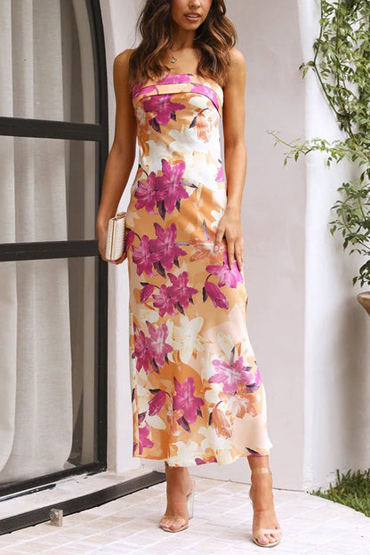 Judith - Strapless midi-jurk met bloemen en open rug