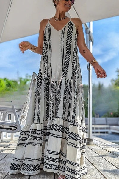 Malena - Away on Vacay cami maxi jurk met etnische print