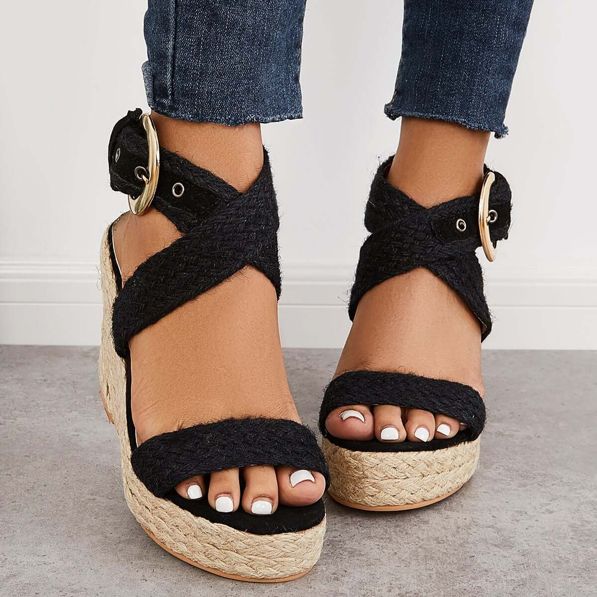 Anna - Criss-Cross Ankle Strap Espadrille Wedges