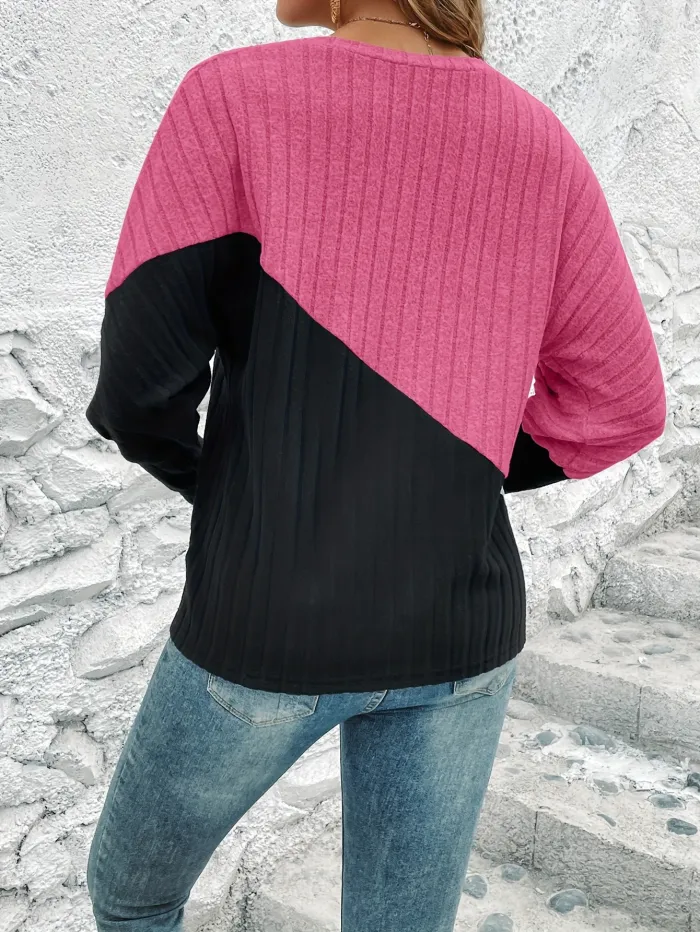 Color Block Top met stijlvolle lantaarnmouwen