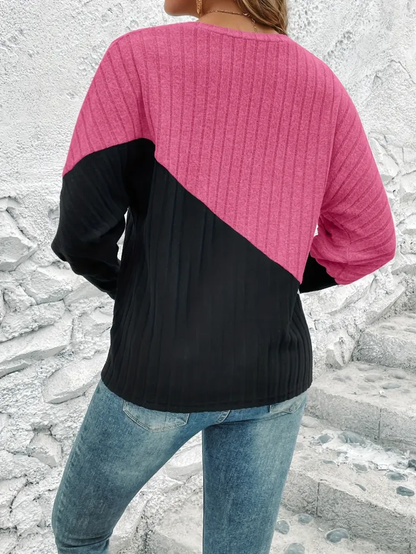 Color Block Top met stijlvolle lantaarnmouwen