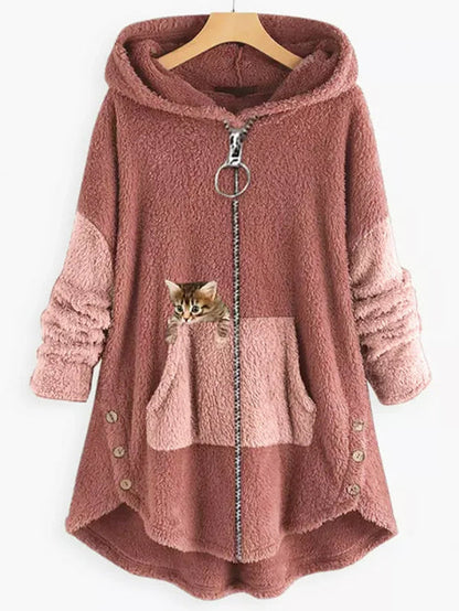 Elegante hoodie met capuchon en rits- en knoopzakken