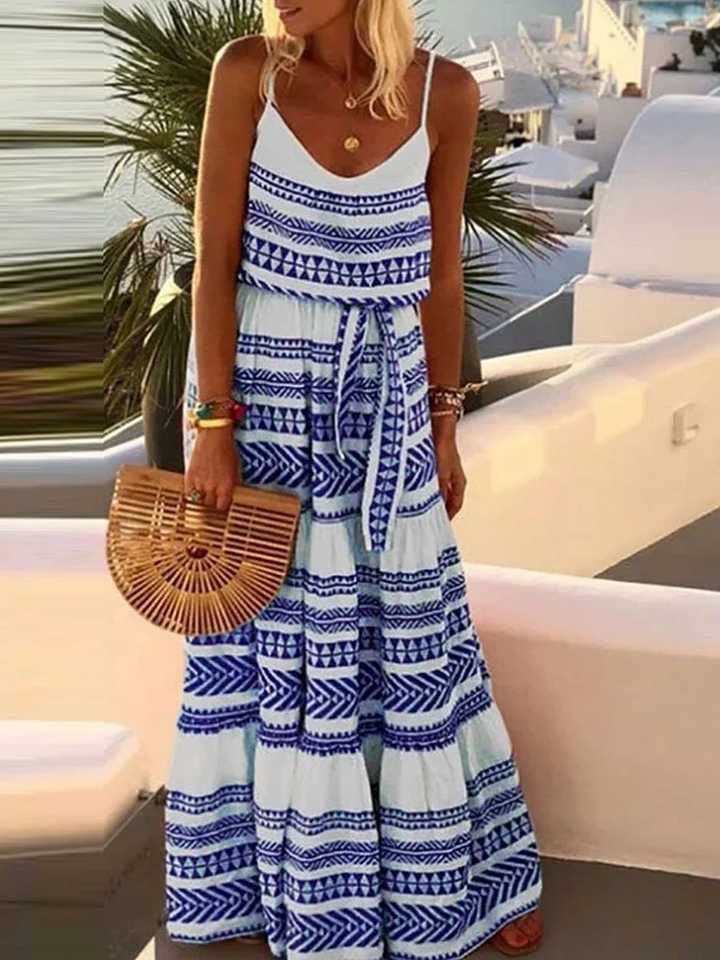Maria - Bedrukte strandjurk in bohemian-stijl met V-halslijn
