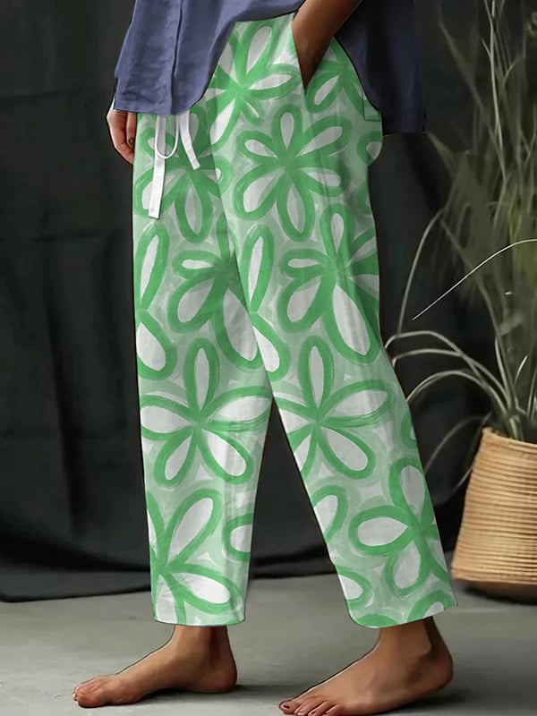 Helena - Losse vrijetijdsbroek met botanische bloemenprint voor dames