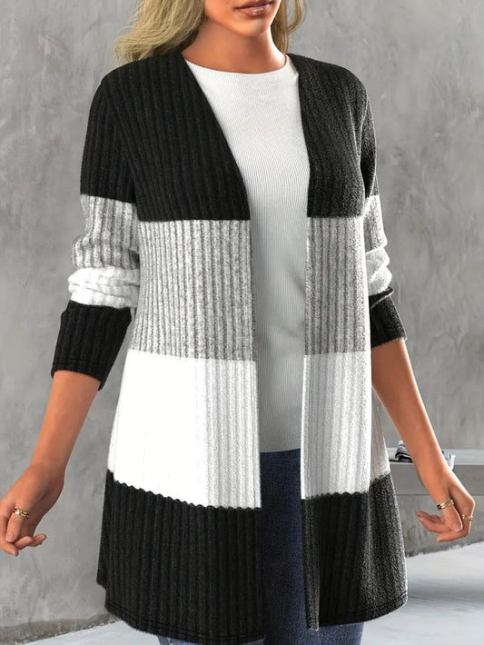 Modieuze Kleurblok Open Front Lange Mouwen Cardigan