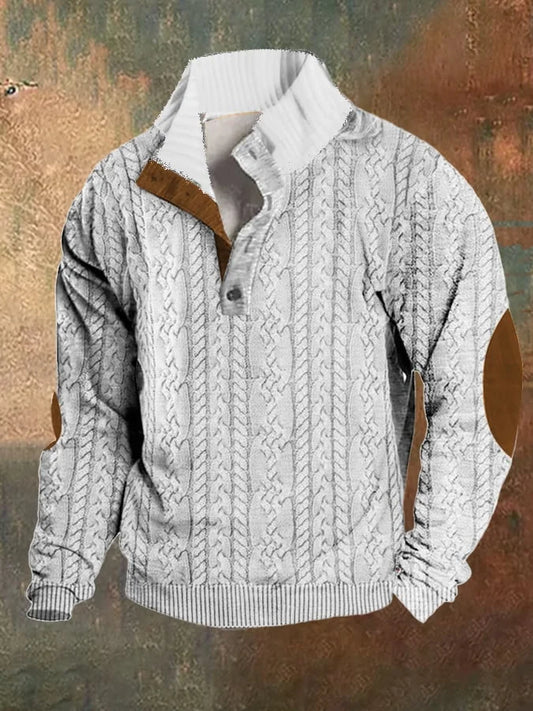 Heren Retro Casual Trui met Kleurvlakken en Opstaande Kraag - Vintage Look