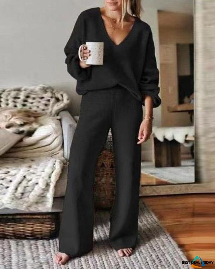 Dames Casual V-Hals Trui Lounge Set - Comfortabel en Stijlvol voor Elke Dag