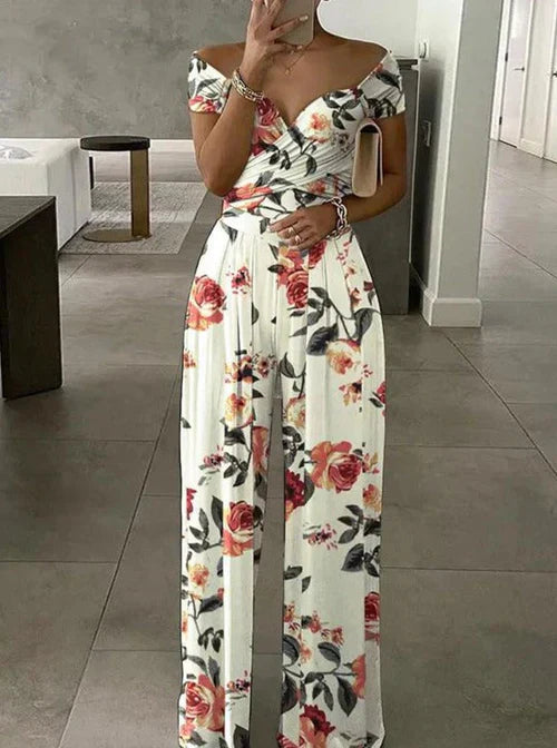 Rianna - Casual jumpsuit met wijde pijpen en print