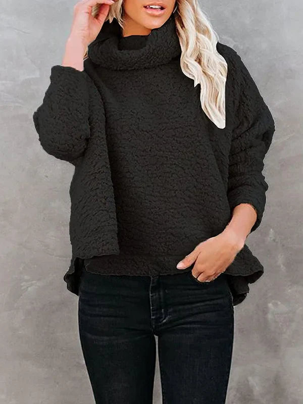 Dames Losvallende Sweater met Hoge Kraag - Lange Mouwen en Split-Details