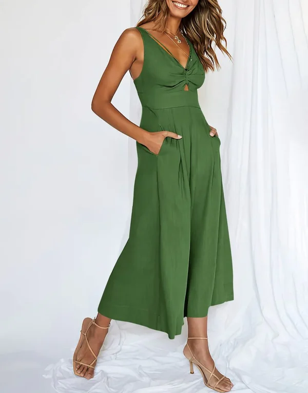 Amanda - V Neck Cutout High-Waist Rompers