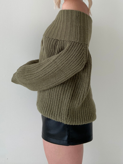 Chic Off-The-Shoulder Breisweater voor Modieuze Herfstlooks