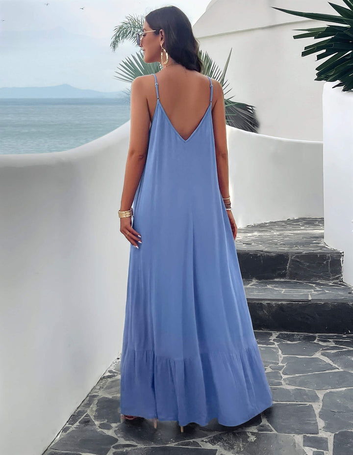 Olivian Maxi-jurk met Zakken – Blauw