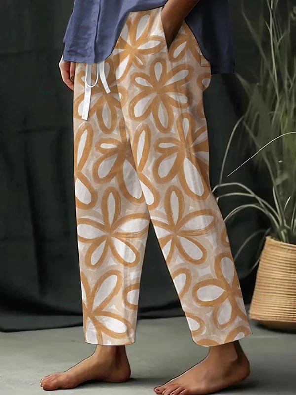 Helena - Losse vrijetijdsbroek met botanische bloemenprint voor dames