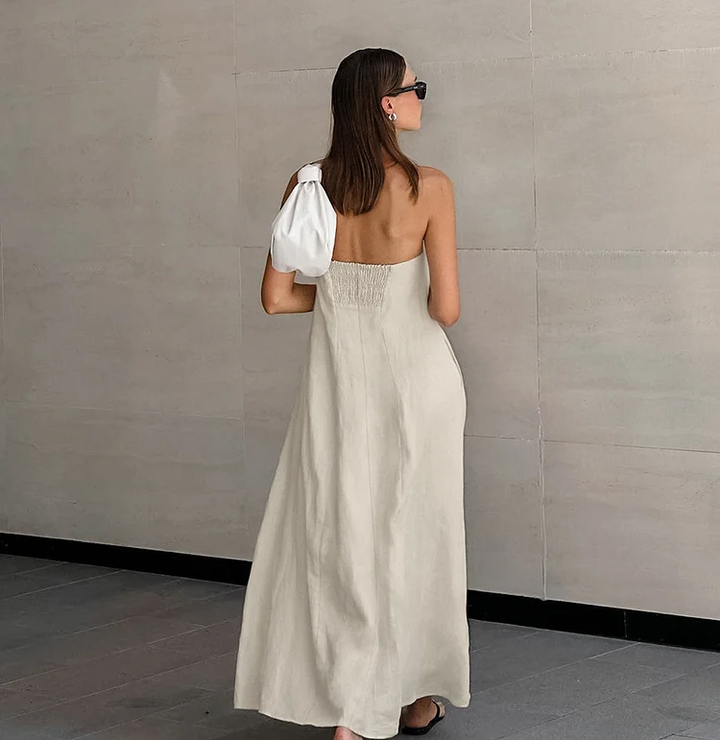 Amanda Vacation Effen Sheath Backless Maxi Jurk – Moeiteloos Elegant