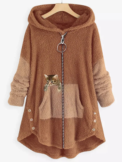 Elegante hoodie met capuchon en rits- en knoopzakken