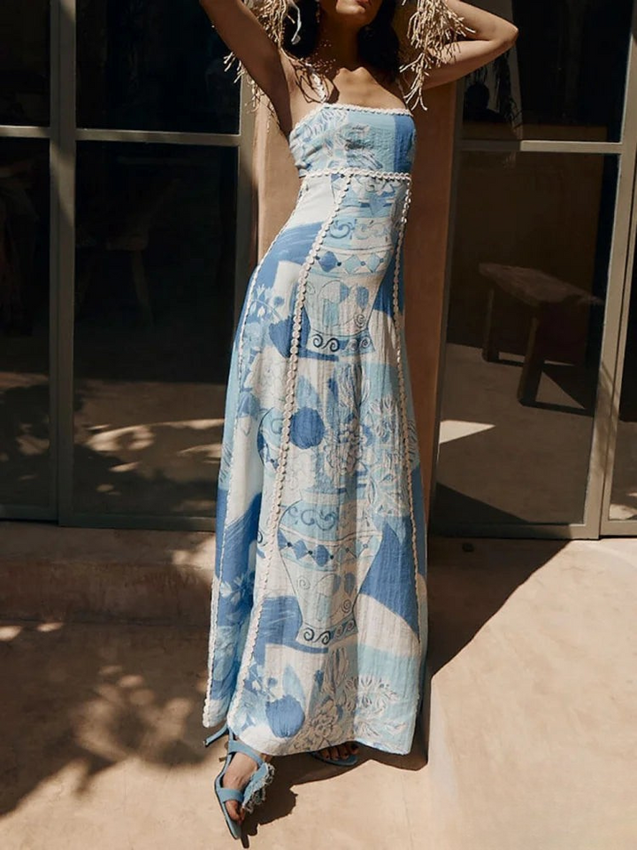 Trendy maxi jurk met sierlijke strik en uitlopende rok