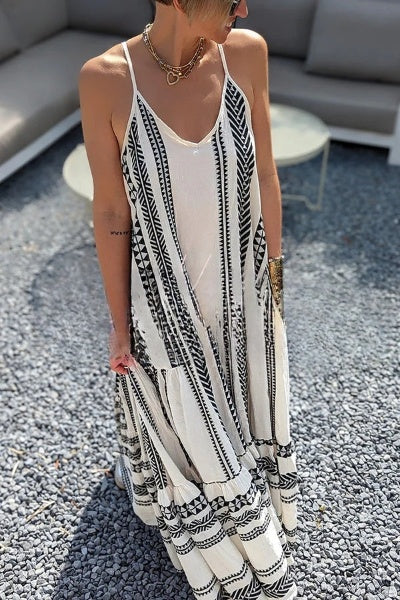 Malena - Away on Vacay cami maxi jurk met etnische print