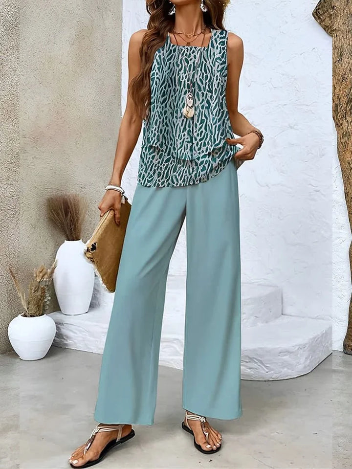 Dames tweedelige set met geometrische print zonder mouwen voor zomerse nonchalant dagen