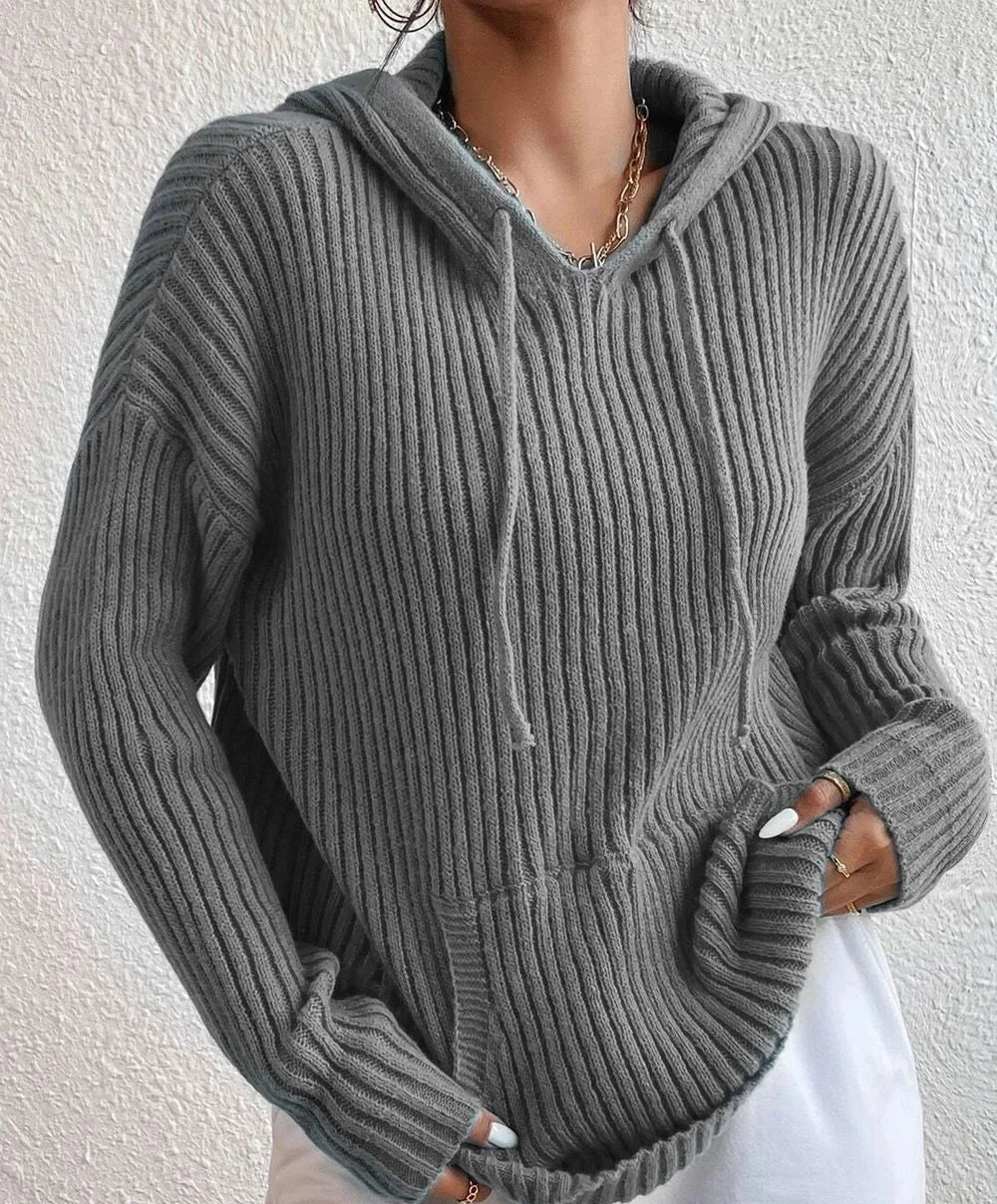 Dames Casual Trui met Structuur - Zachte Hoodie met Losse Pasvorm en Lange Mouwen