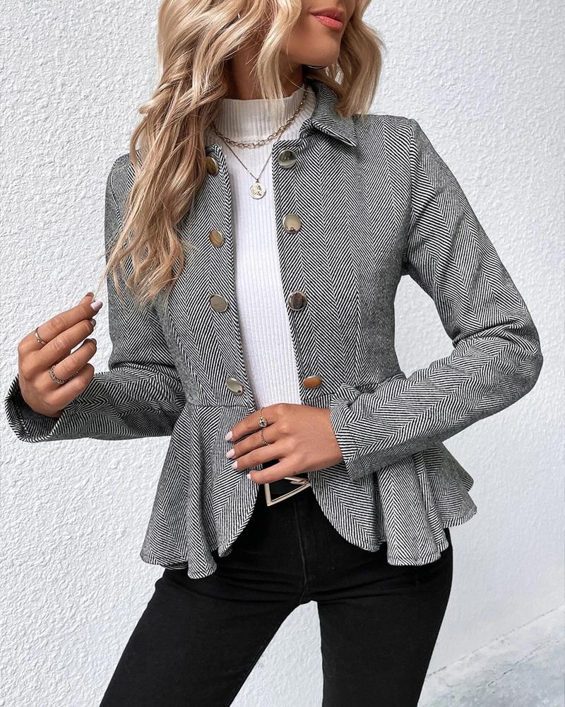 Stijlvolle Gestreepte Blazer met Knopen en Rimpelzoom, Slim Fit