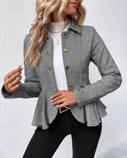 Stijlvolle Gestreepte Blazer met Knopen en Rimpelzoom, Slim Fit