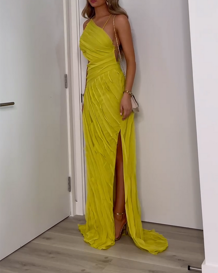 Rebecca One Shoulder Effen Kleur Jurk – Elegant & Stijlvol