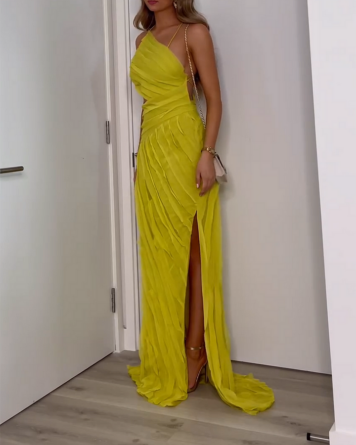Rebecca One Shoulder Effen Kleur Jurk – Elegant & Stijlvol