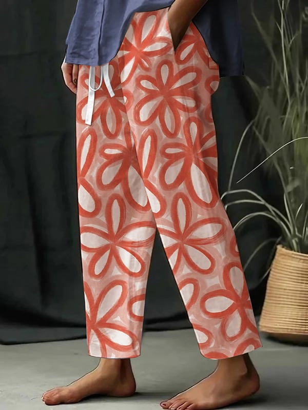 Helena - Losse vrijetijdsbroek met botanische bloemenprint voor dames