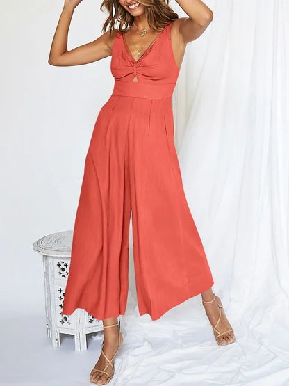 Amanda - V Neck Cutout High-Waist Rompers