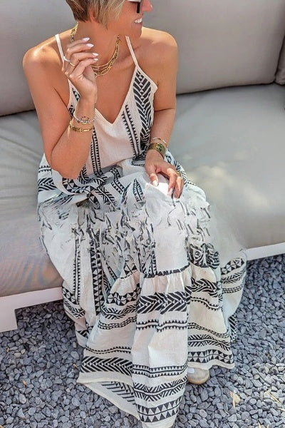 Malena - Away on Vacay cami maxi jurk met etnische print