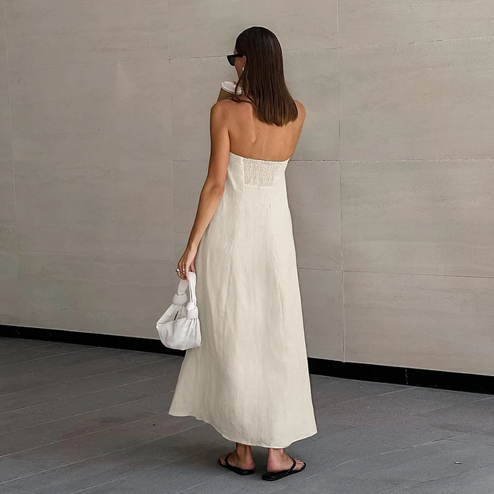 Amanda Vacation Effen Sheath Backless Maxi Jurk – Moeiteloos Elegant