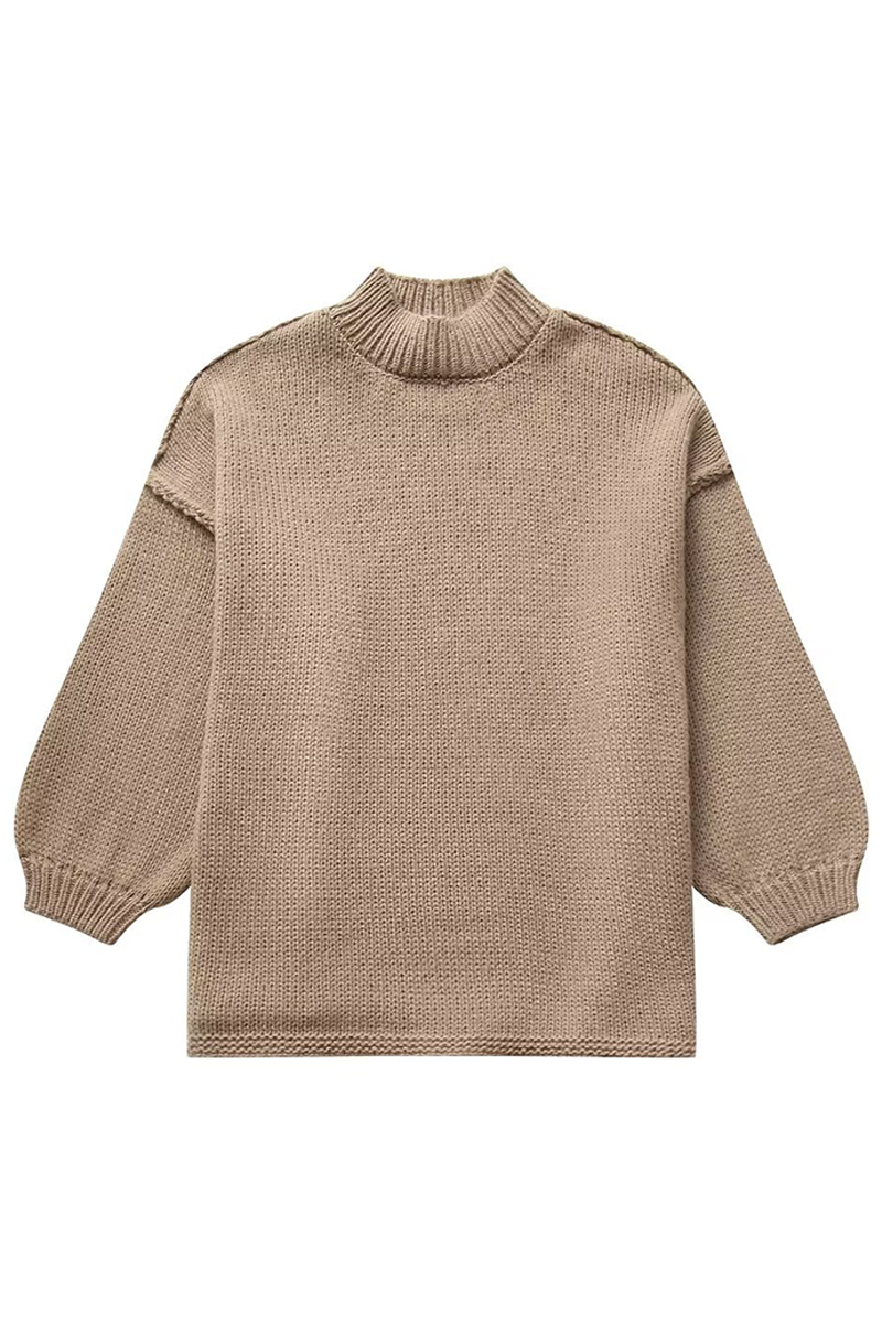 Eenvoudige Effen Kleur Ronde Hals Sweater voor Elke Dag