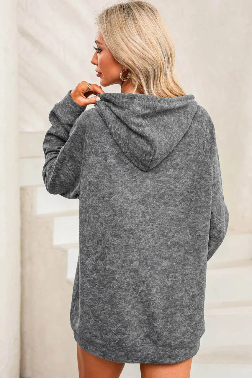 Grijze Mineral Wash Hoodie met Kangoeroezak en Touwtjesluiting