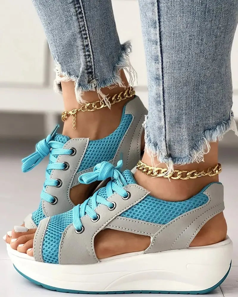 Denisee Muffin-sandalen met veters en contrastpaneel