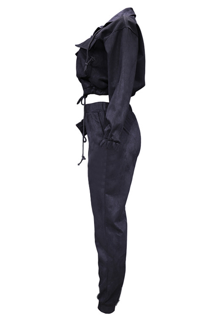 Nonchalant Tweedelig Outfit met Ritskraag en Lange Mouwen